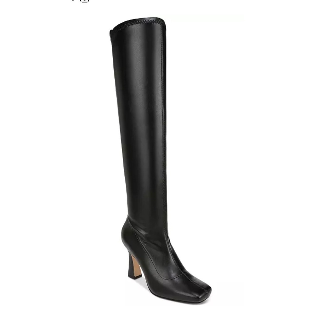 Circus NY Knee High Boots Women 9.5 Black Excellent Square Toe Flared Heel Chic